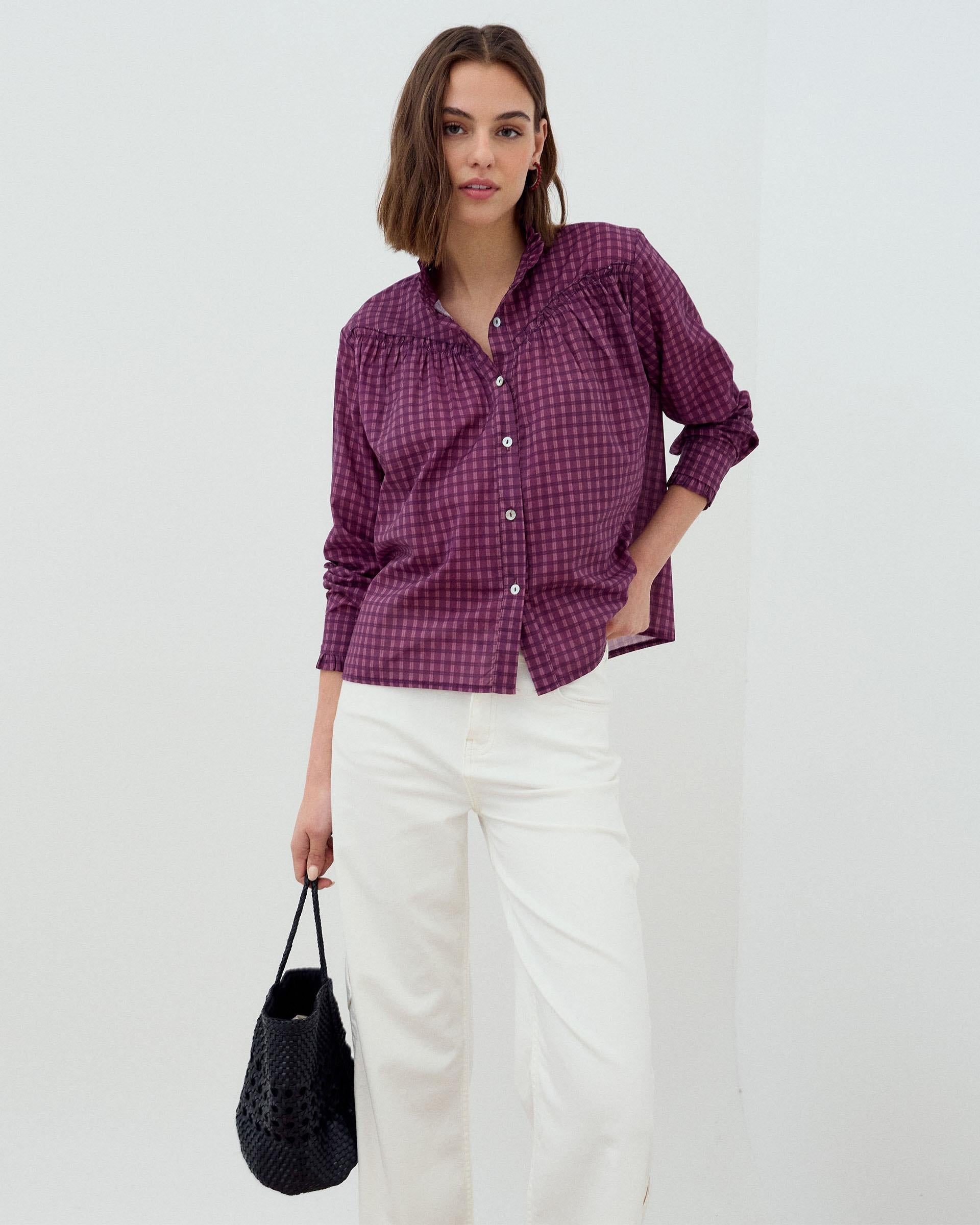 Blusa Canesú Cuadros Morado