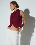 Top Cuello Mao Bordados Granate