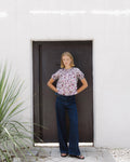 Blusa Detalles Canesú Estampada Morado