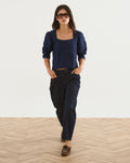 Blusa Escote Cuadrado Puntillas Azul Marino