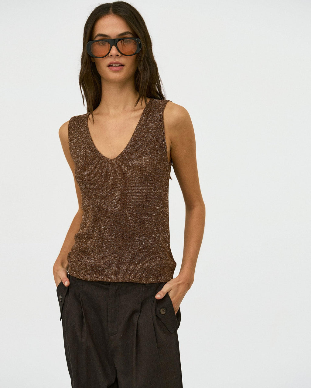 Top Tirantes Lurex Marrón