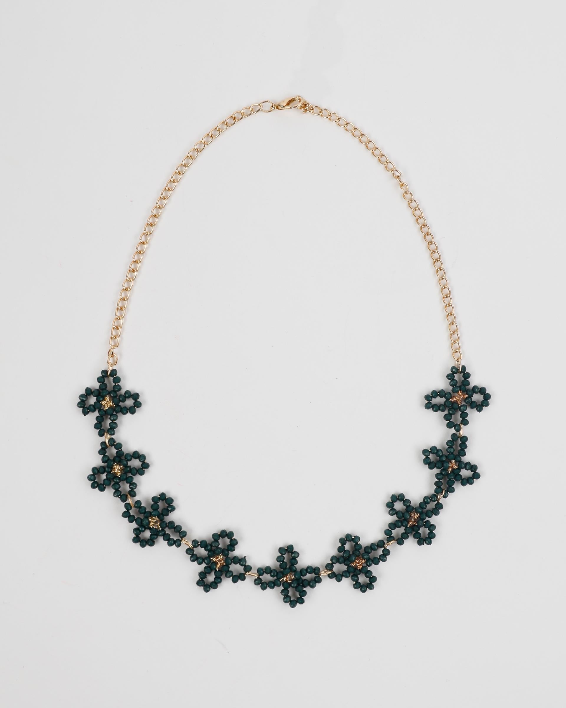 Collar Alambre Flores Verde