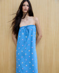 Vestido Bordados Soles Espejos Azul Jeans