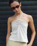 Camiseta Halter Fruncido Delantero Beige