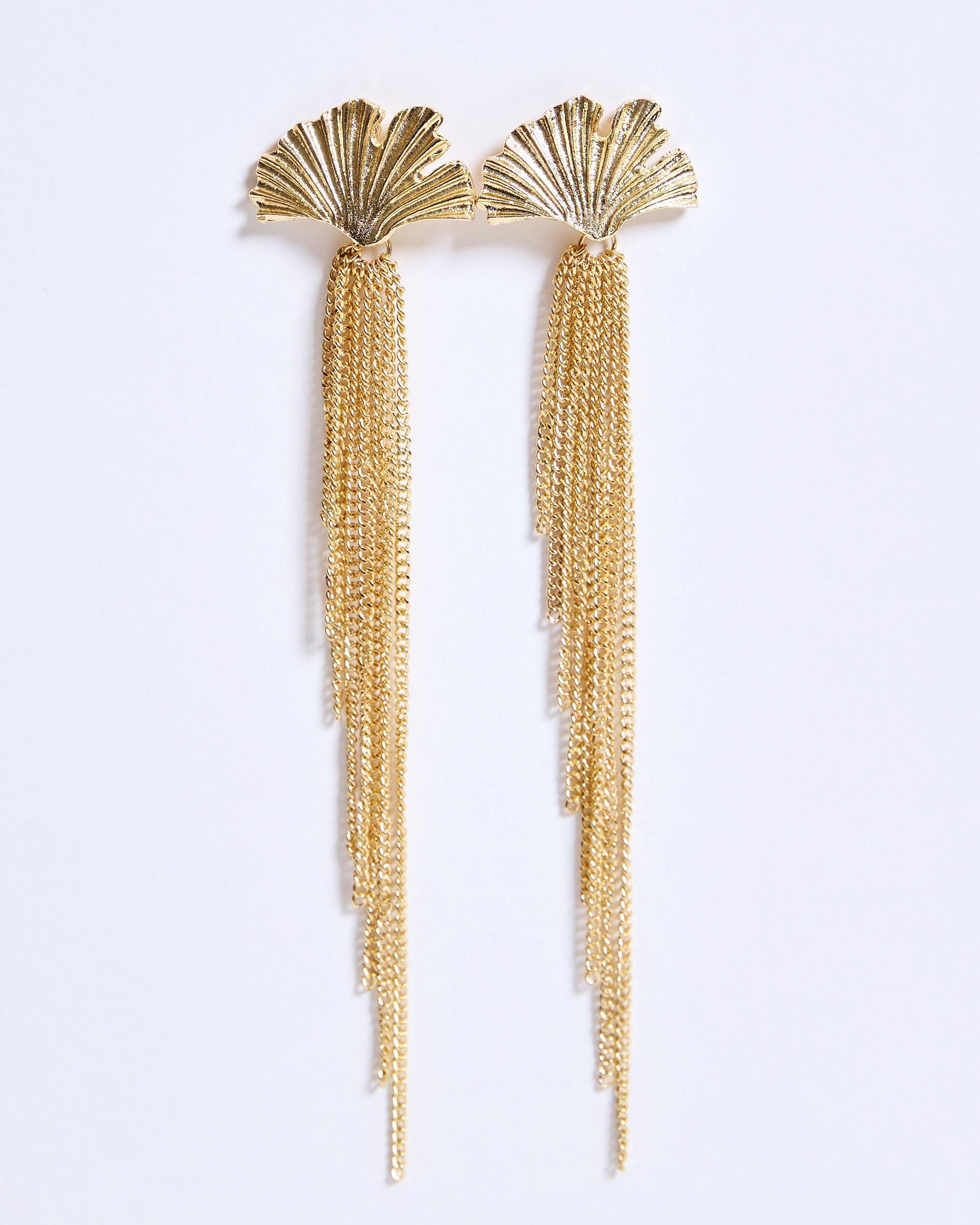 Pendientes Flor Loto Cadenas Oro