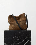 Bolso Hombro Rafia Troquelados Marrón