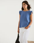 Top Botones Espalda Con Lino Azul