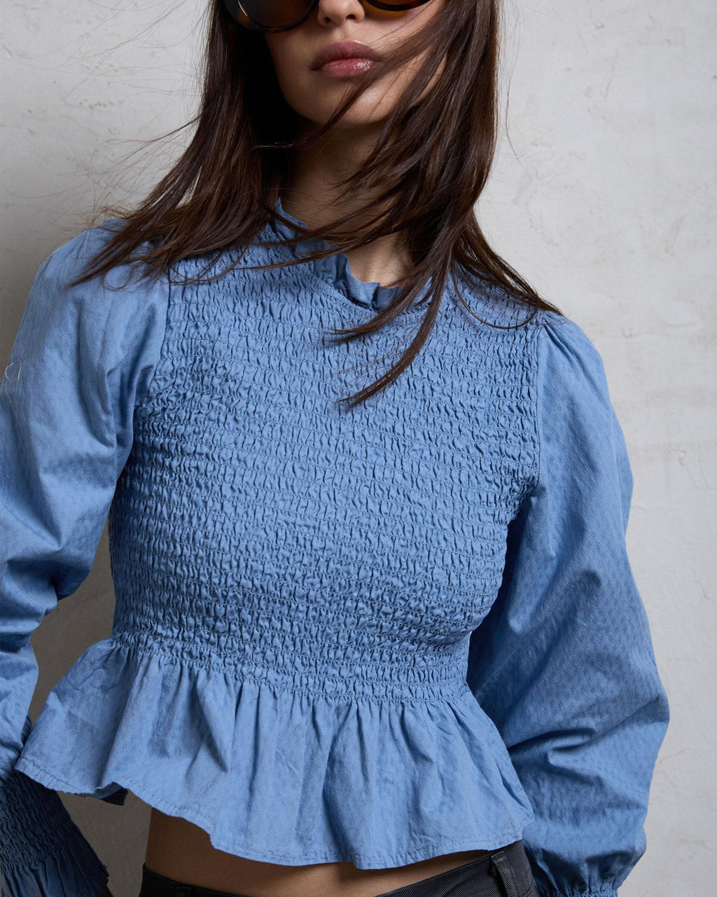 Blusa Nido De Abeja Azul
