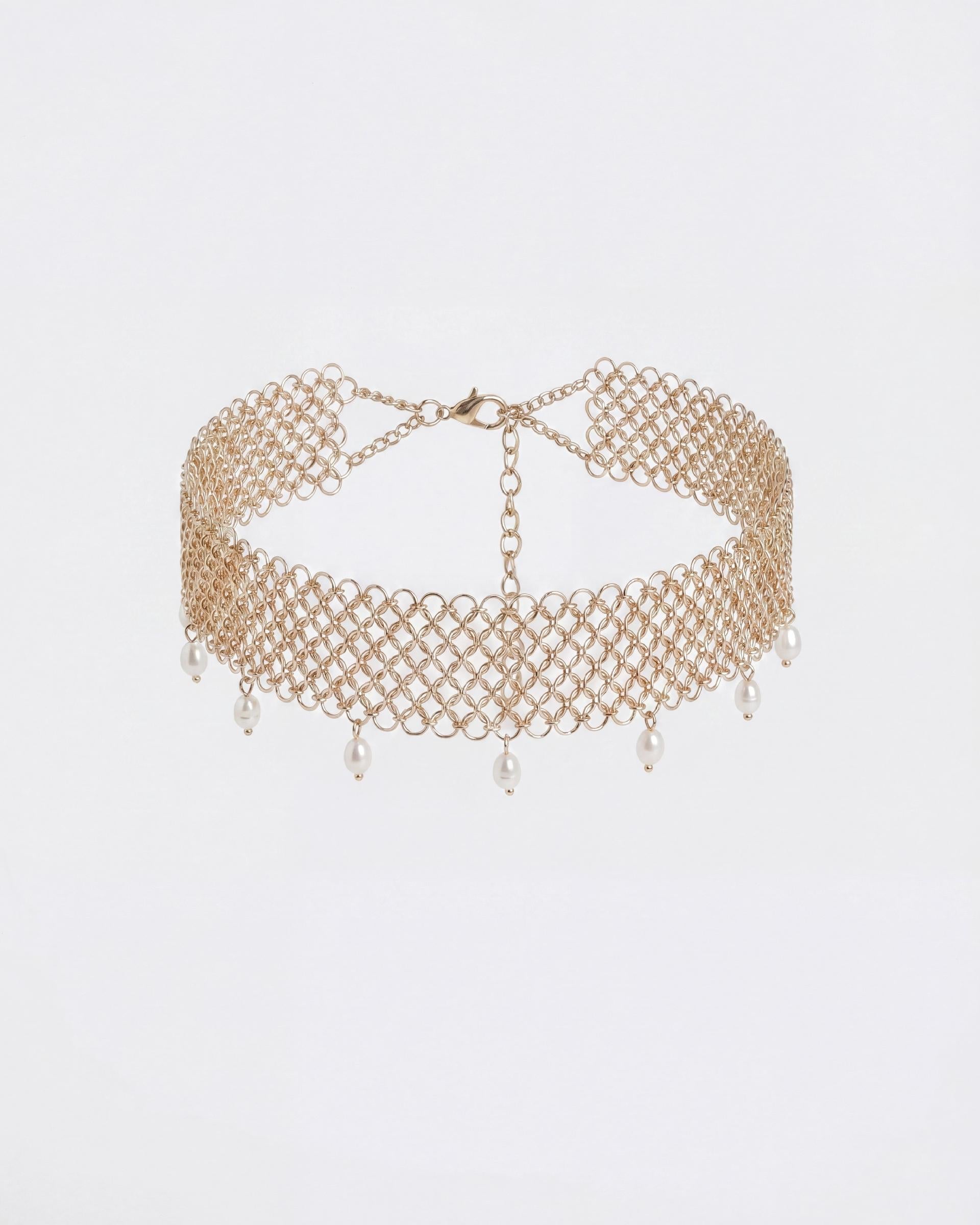 Choker Rejilla Perlas Oro