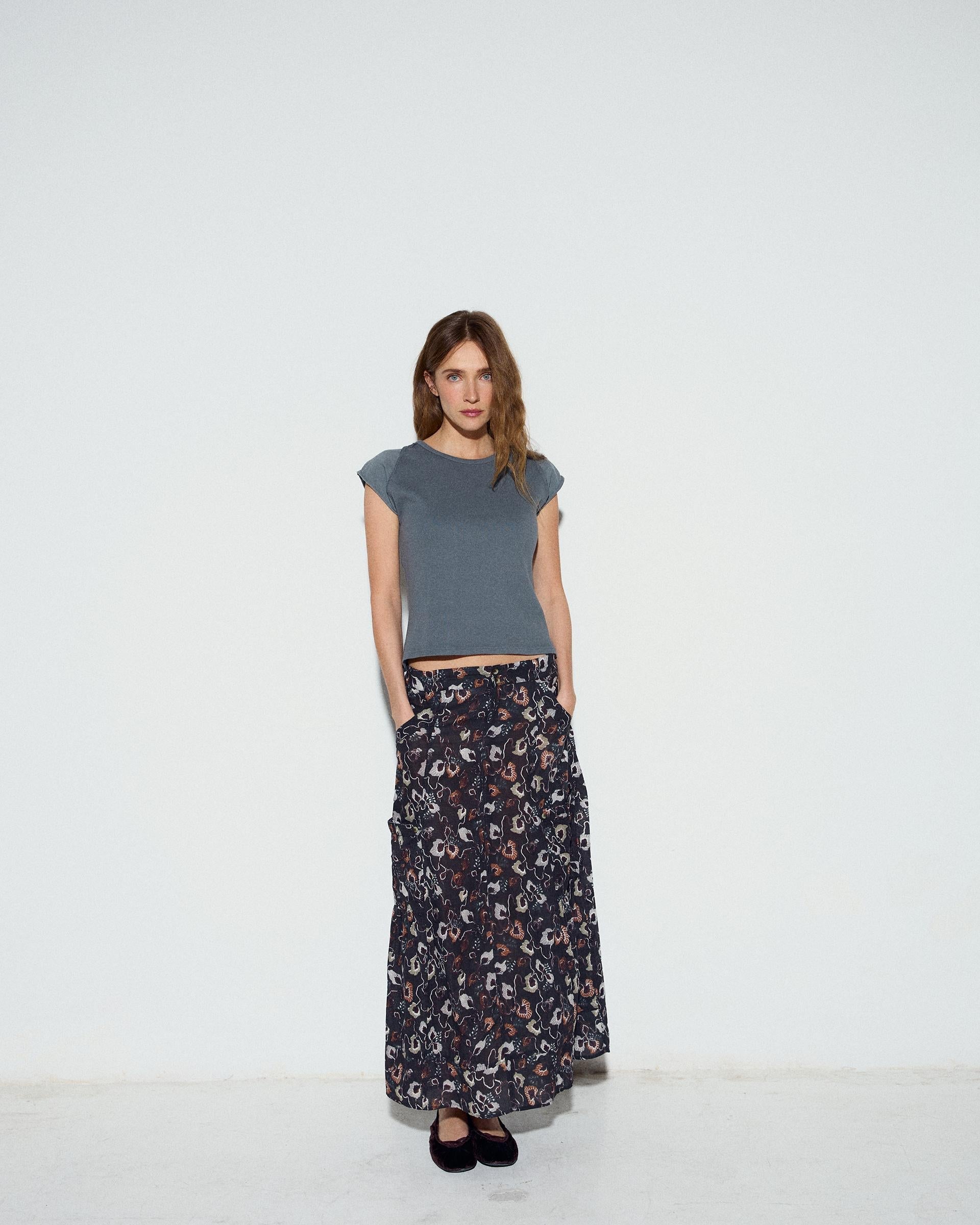 Falda Bolsillos Cargo Estampado Floral Antracita