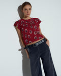 Blusa Manga Corta Pliegues Estampado Floral Coral