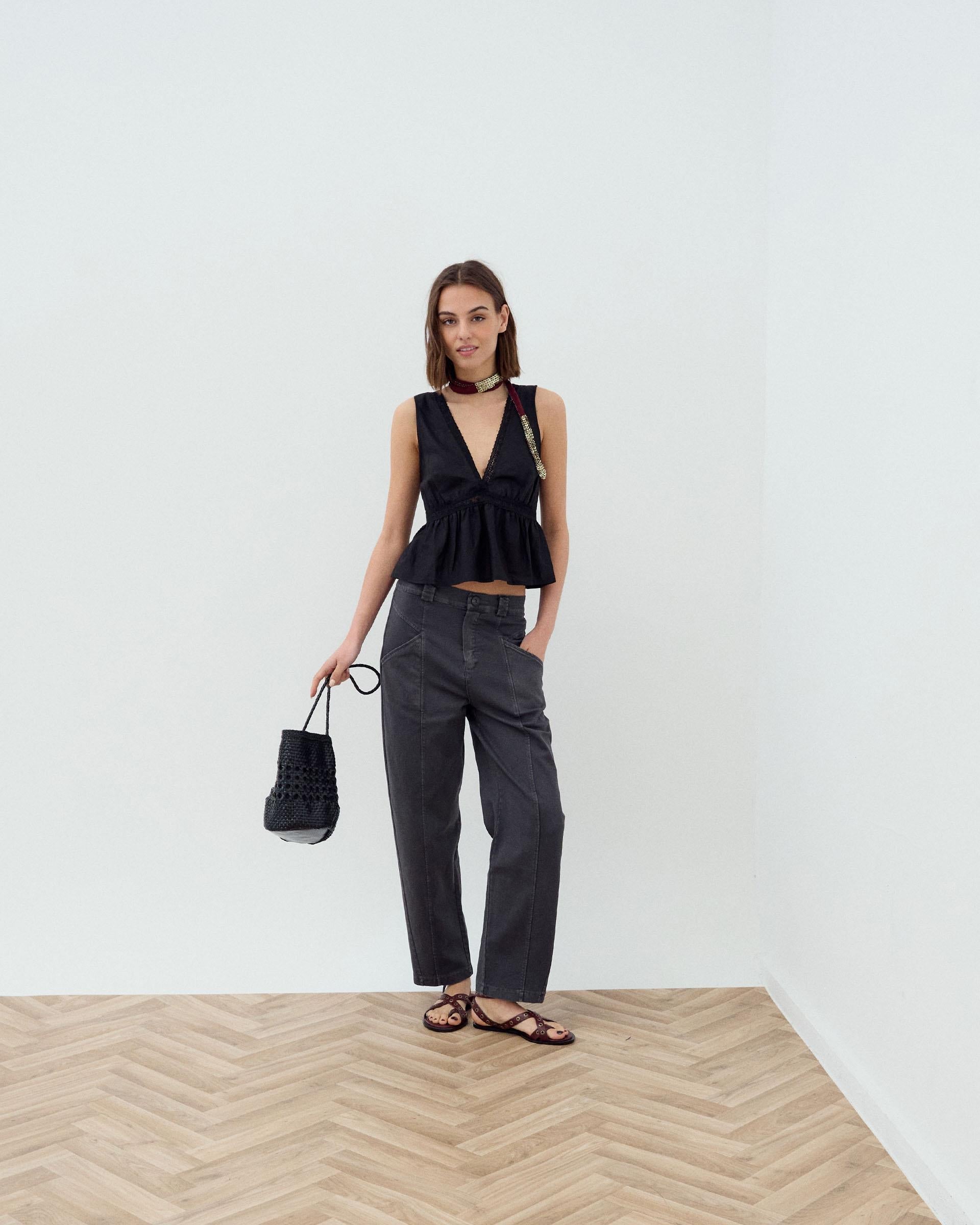 Jeans Bolsillos Diagonales Antracita