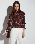 Blusa Nido De Abeja Estampado Floral Marrón