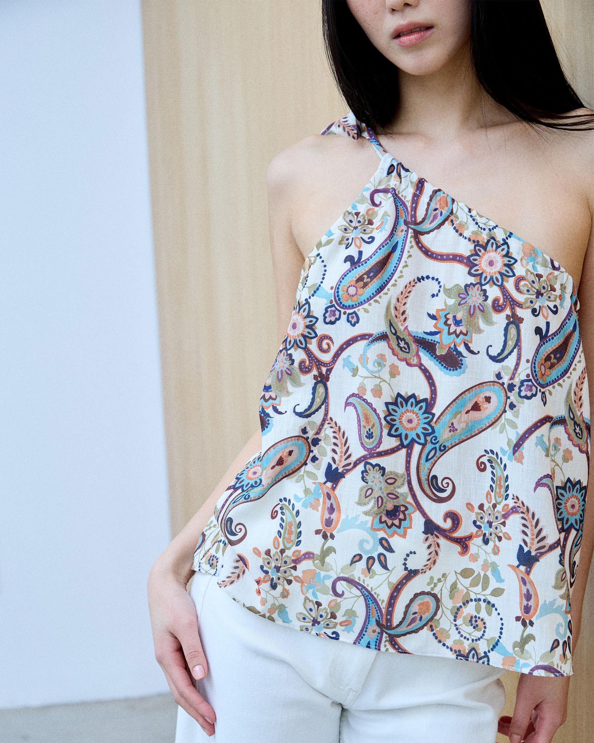 Top Asimétrico Lazada Estampado Multicolor