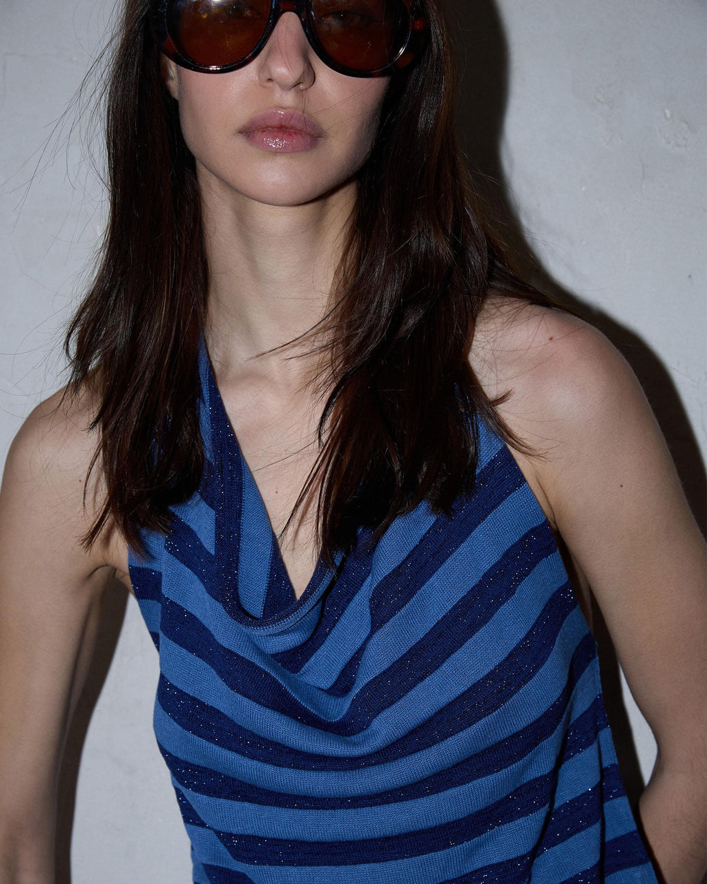 Top Punto Halter Rayas Azul Oscuro