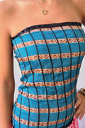 Vestido palabra de honor con telas Indias turquesa