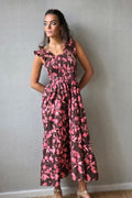 Vestido con flores fgruncido coral