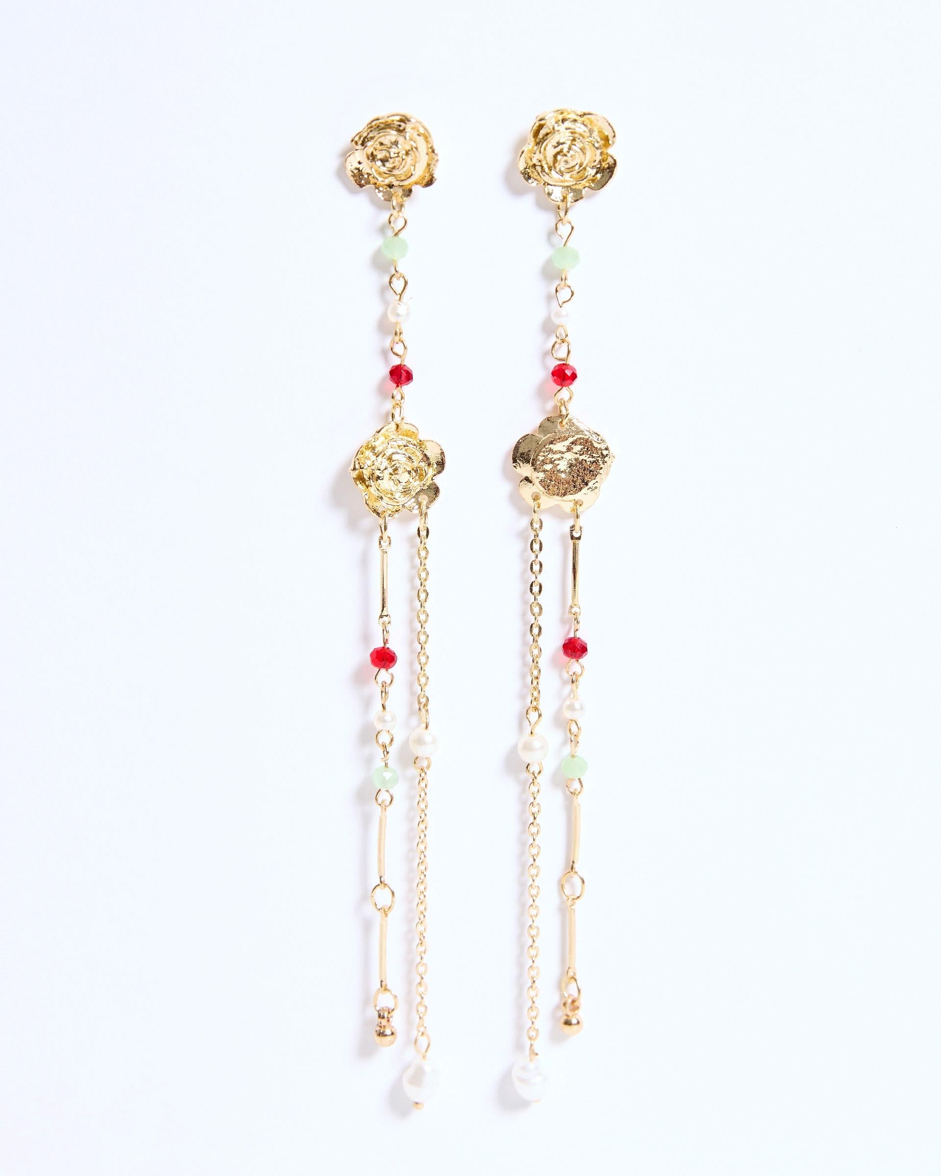 Pendientes Flor Cadenas Oro