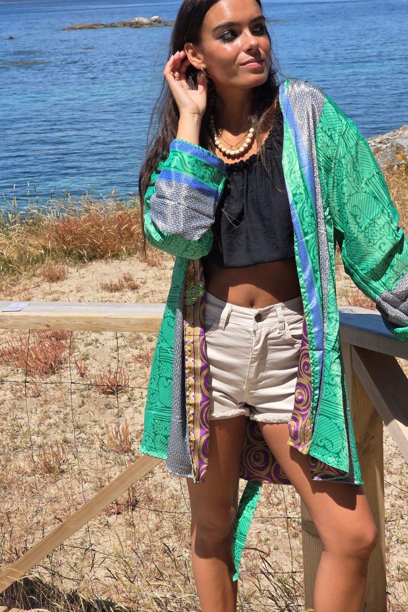 Kimono indio reversible en tonos verde andalucía