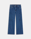 Jeans Bordados Silueta Flor Azul