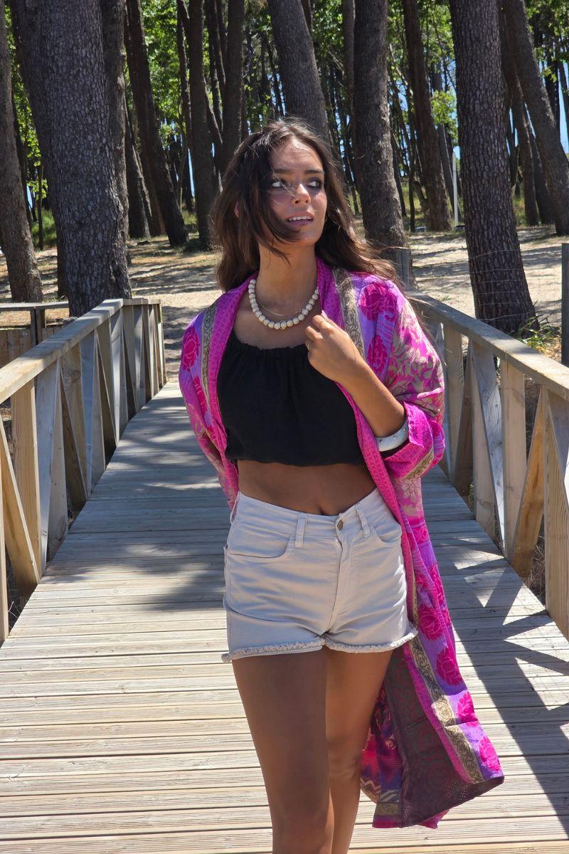 Kimono indio reversible en tonos fucsia