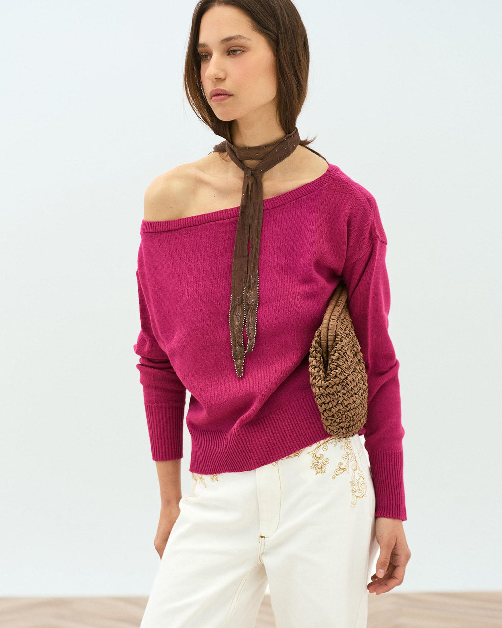 Jersey Cuello Asimétrico Fucsia