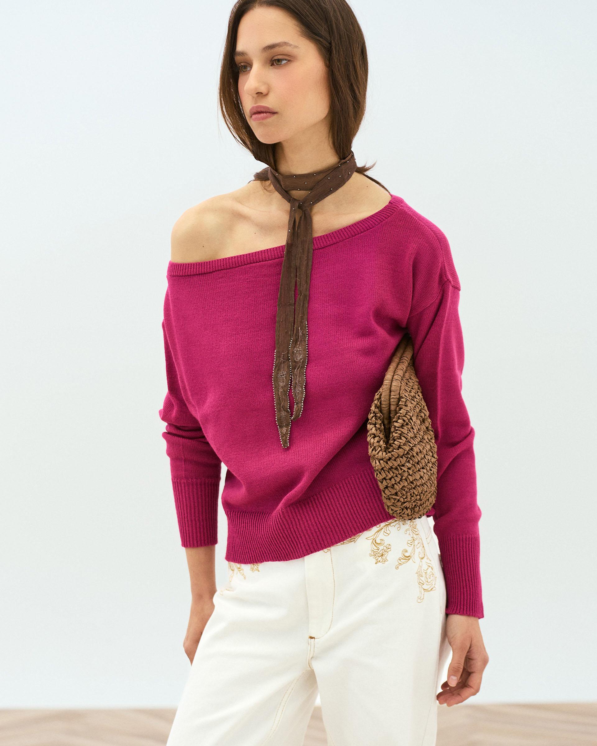Jersey Cuello Asimétrico Fucsia