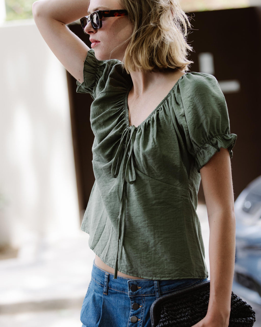 Blusa Manga Corta Lazada Verde Oscuro