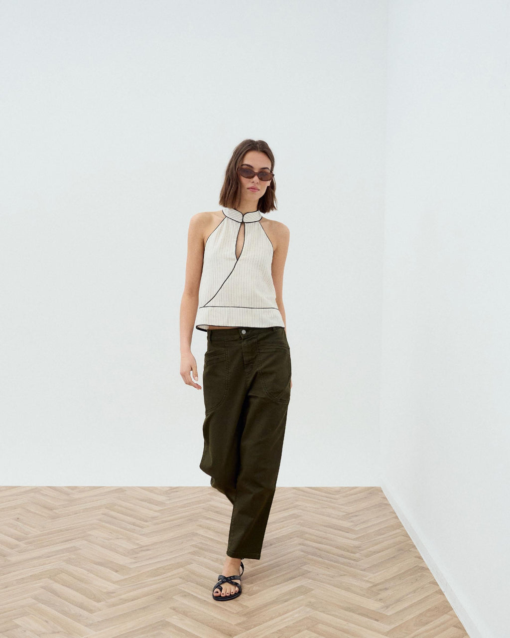 Jeans Bolsillos Ribeteados Verde Oscuro