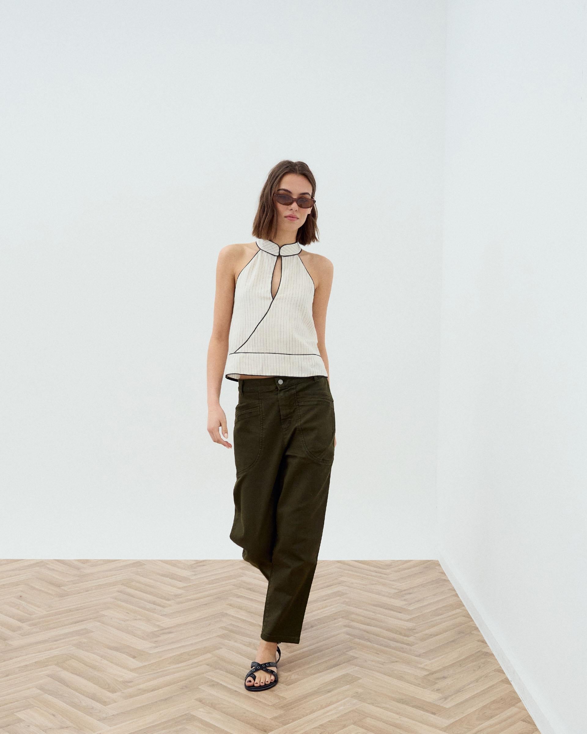 Jeans Bolsillos Ribeteados Verde Oscuro