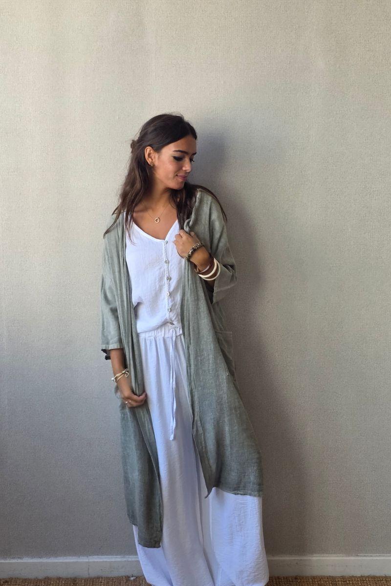 Kimono tipo lino verde militar