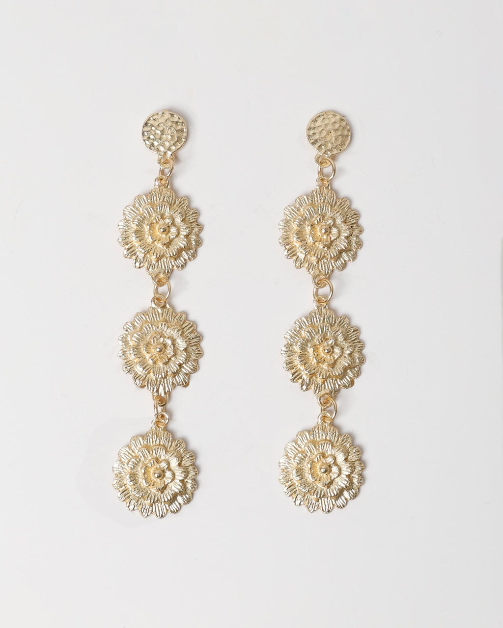 Pendientes Largos Flores Oro