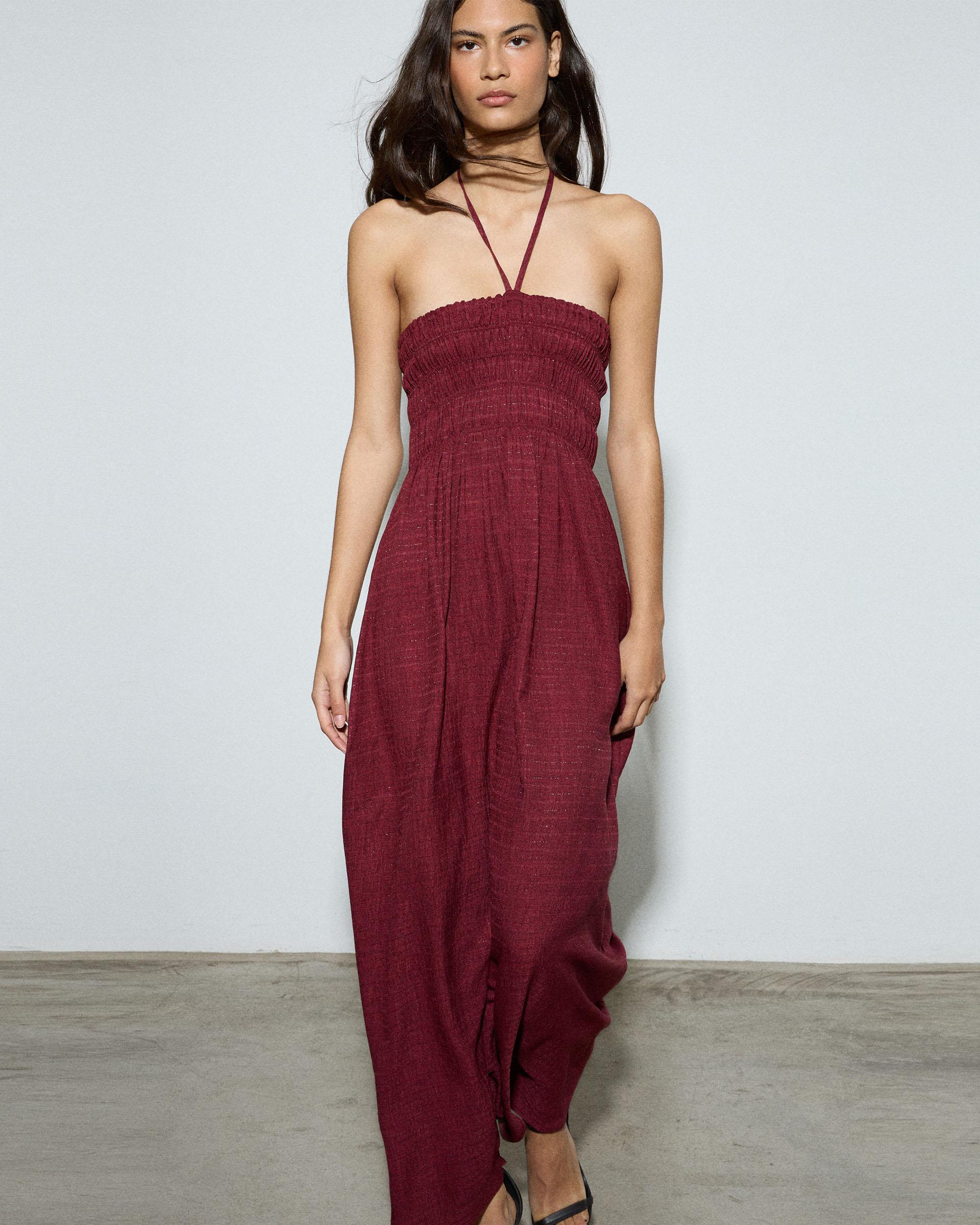 Vestido Largo Gomas Granate