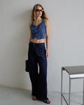 Top Botones Rayas Azul
