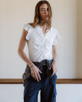Blusa Manga Corta Frunce Blanca