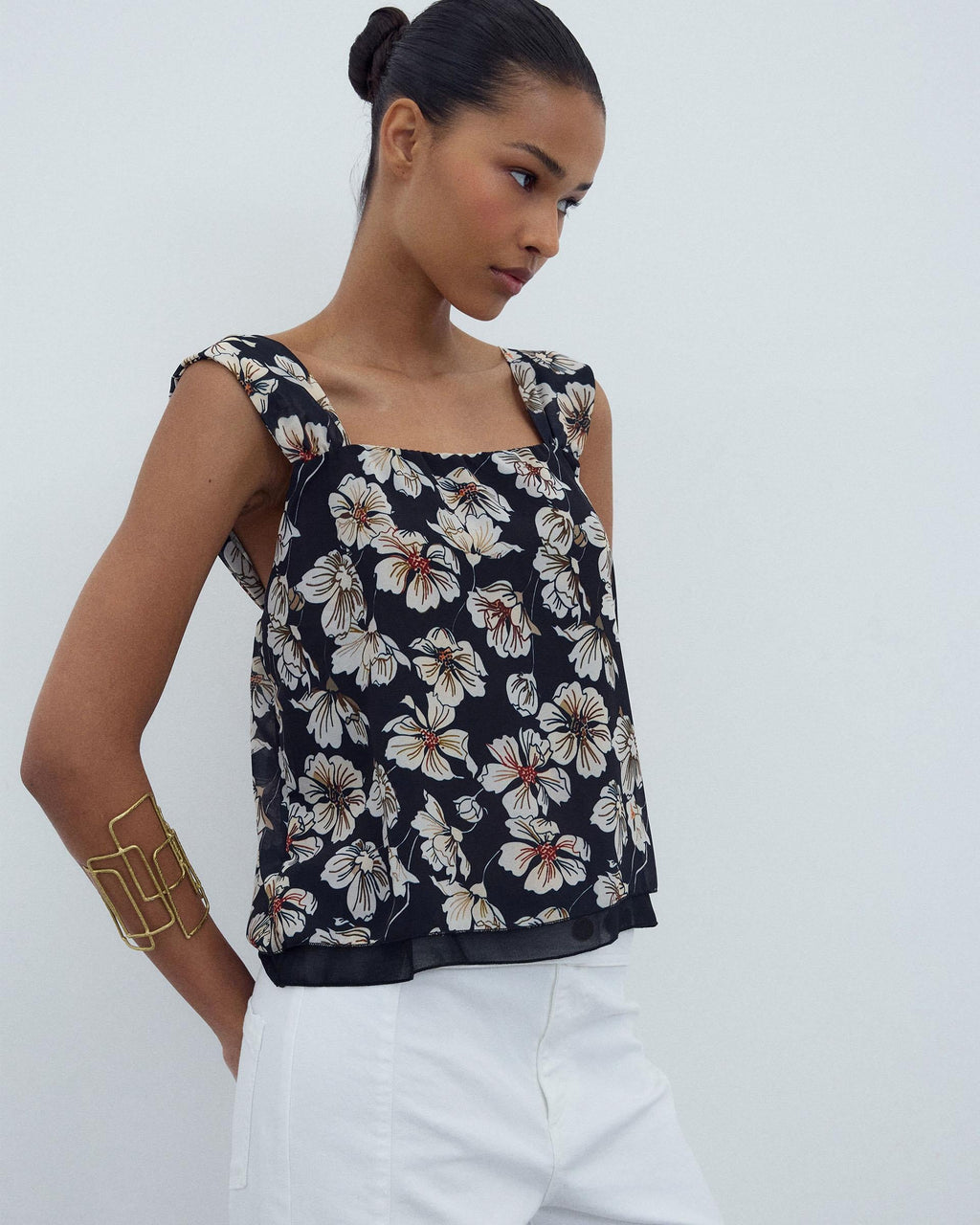 Top Tirantes Bajo Gasa Estampado Negro