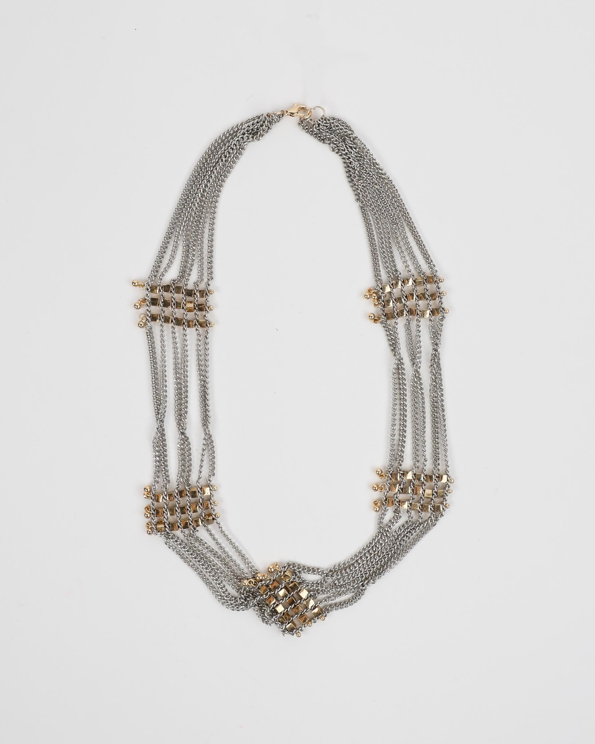 Collar Largo Malla Apliques Plata