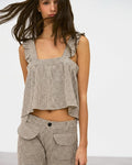 Top Cuadros Seersucker Beige