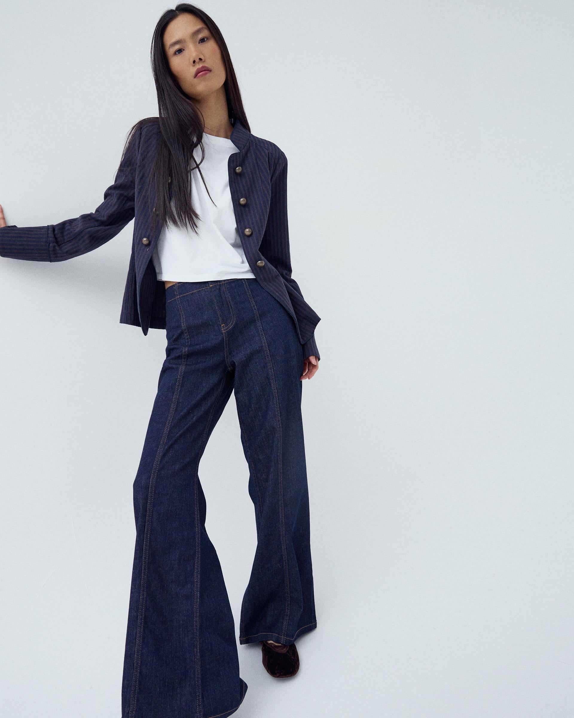 Jeans Costura Pespuntes Azul Oscuro