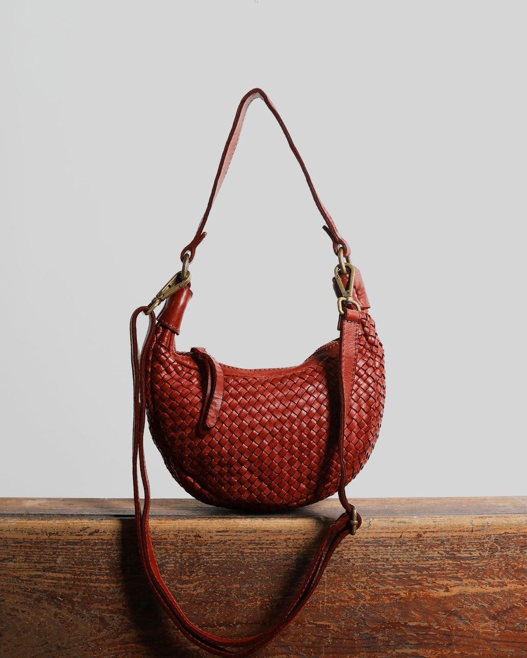 Bolso Piel Trenzada Hombro Rojo