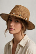Sombrero camel con piedras turquesa