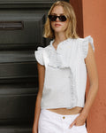 Blusa Sin Mangas Volantes Rayas Azul
