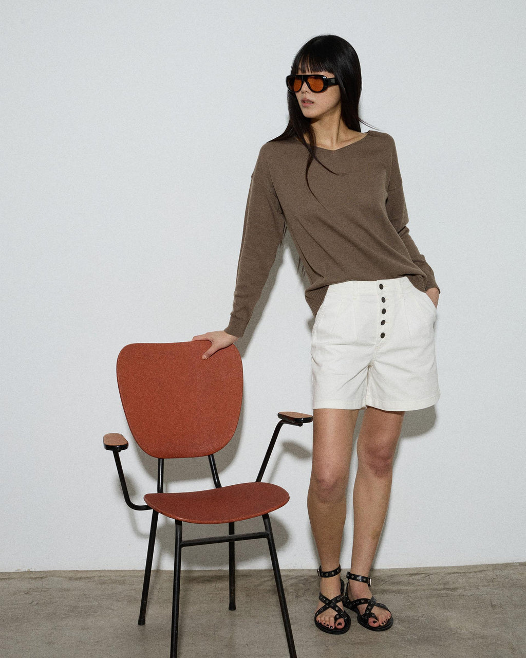 Jersey Cuello Pico Punto Fino Taupe