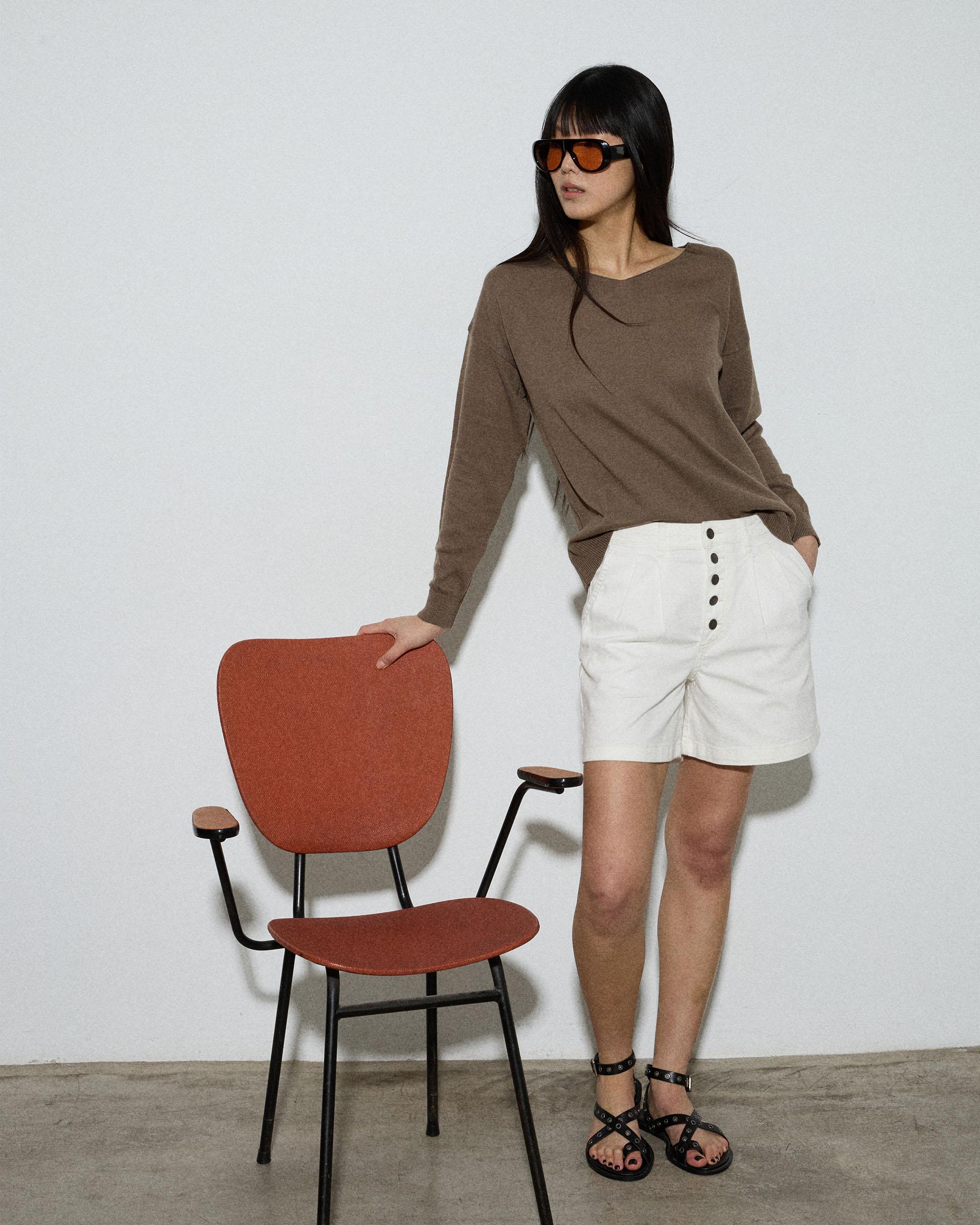 Jersey Cuello Pico Punto Fino Taupe