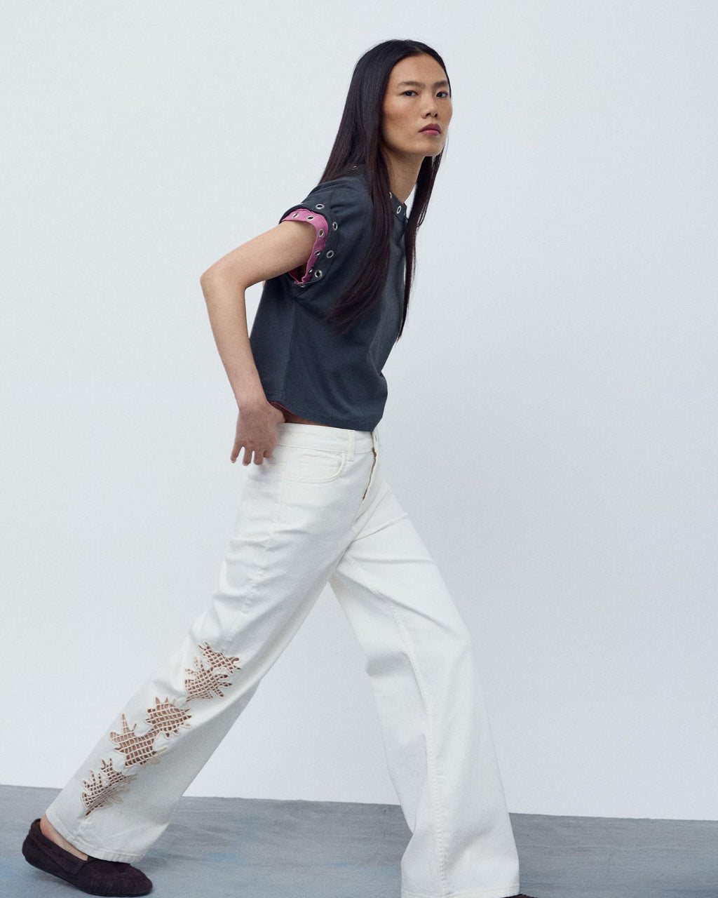 Jeans Detalle Crochet Blanco