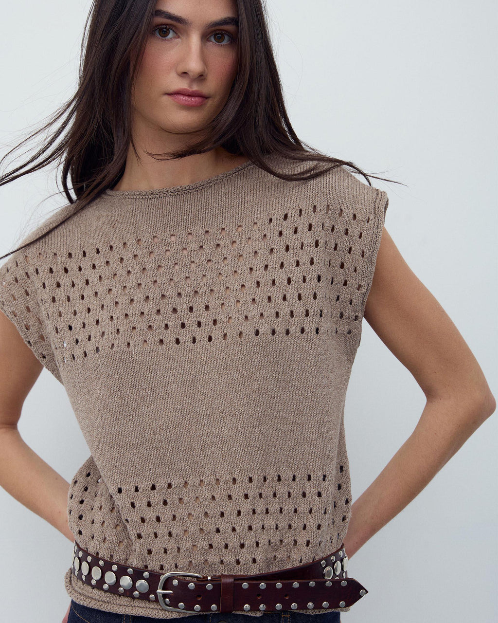 Chaleco Punto Troquelados Beige Oscuro