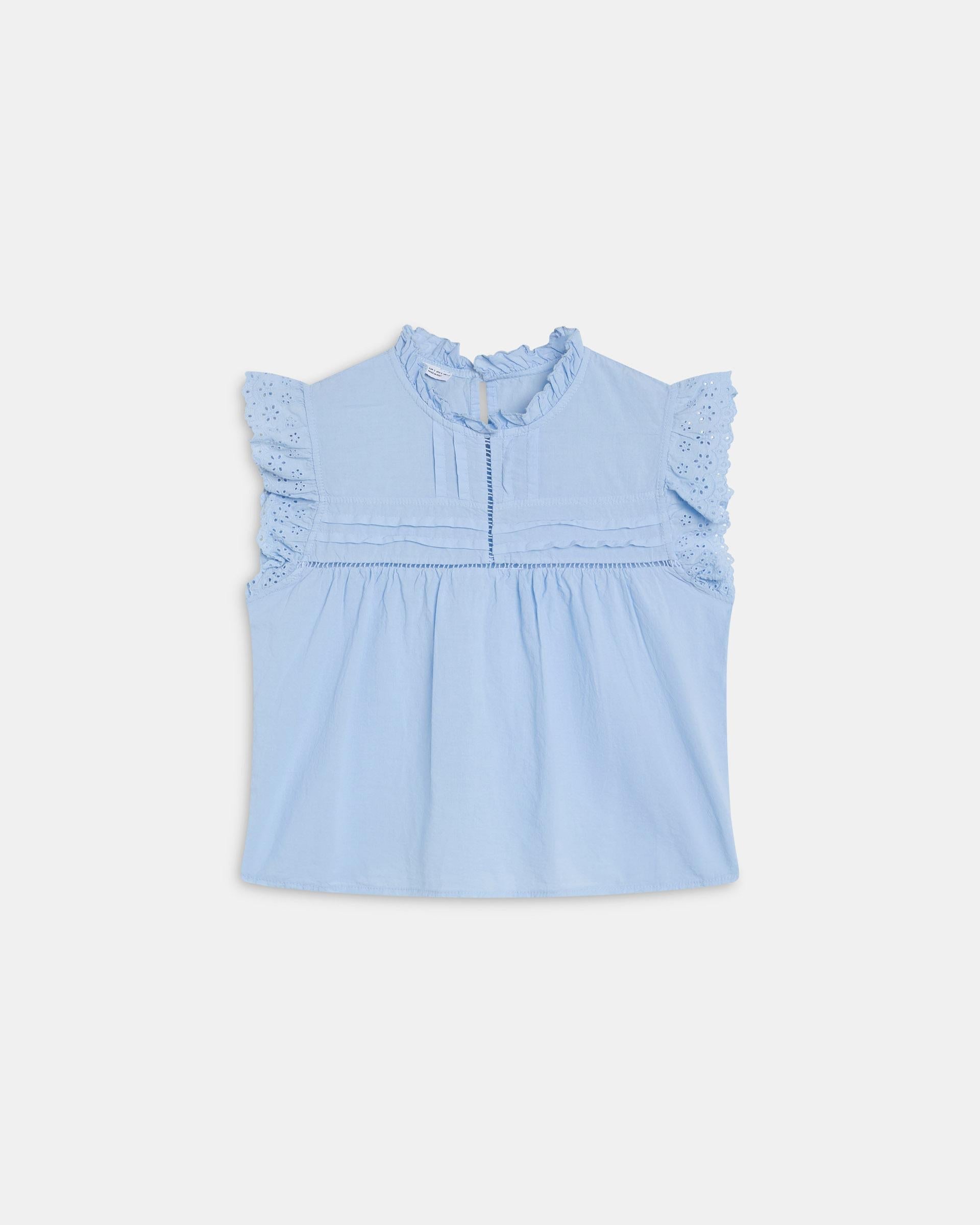 Blusa Mangas Troqueladas Azul Claro