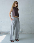 Pantalón Wide Leg Pinzas Cuadros Vichy Azul