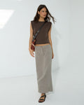 Falda Larga Lino Costura Taupe