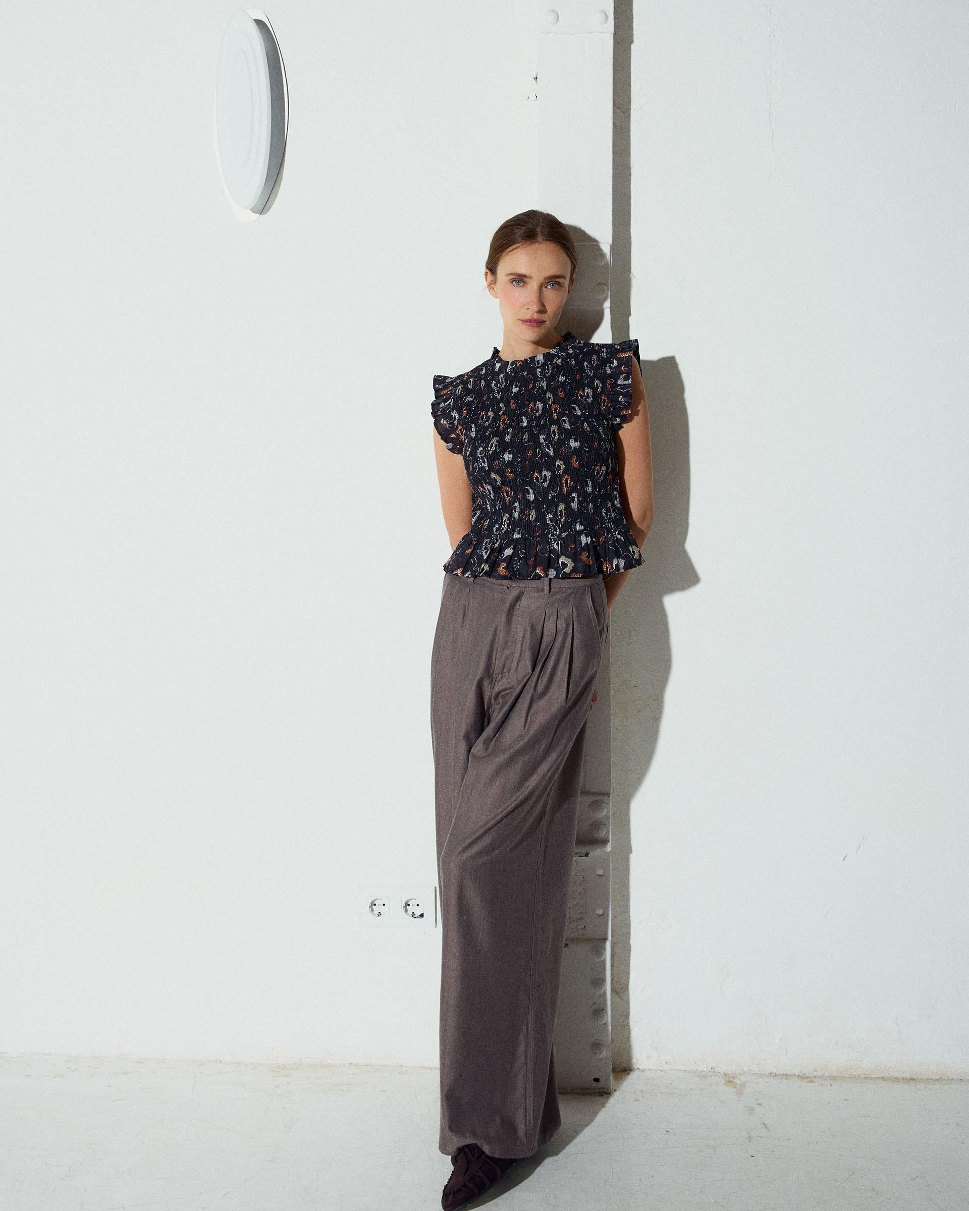 Top Nido De Abeja Estampado Floral Antracita